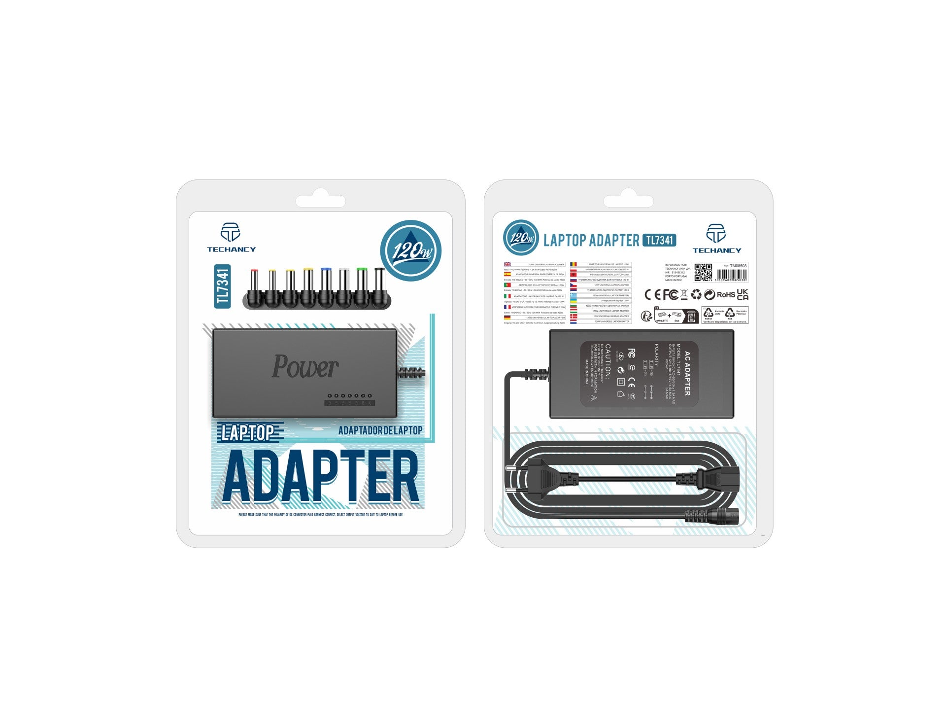 Techancy Adaptador Universal para Laptop 120W TL7341 Preto, Entrada 110-240V, Saída 120W, com Várias Conexões-2
